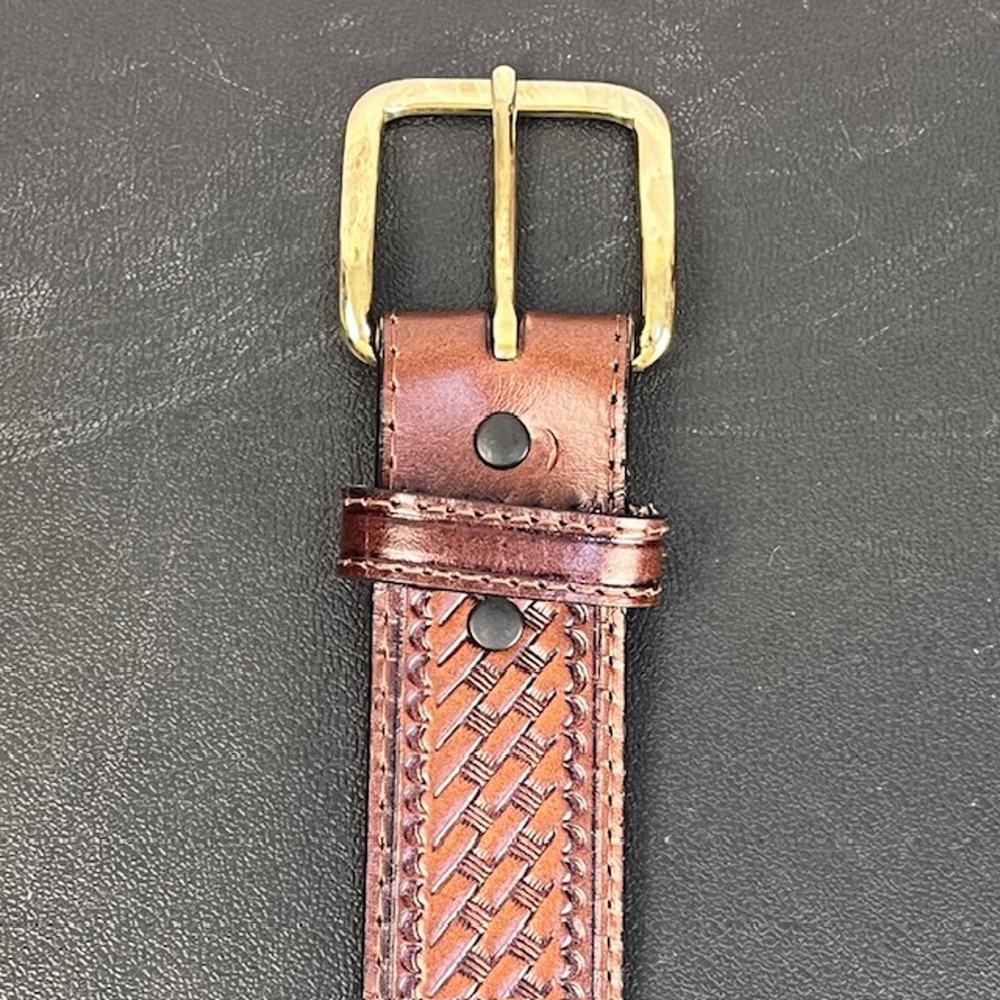 Mens Brown Genuine Leather Basketweave Tooled Western Belt Size 50 035008-210 - Picture 8 of 9